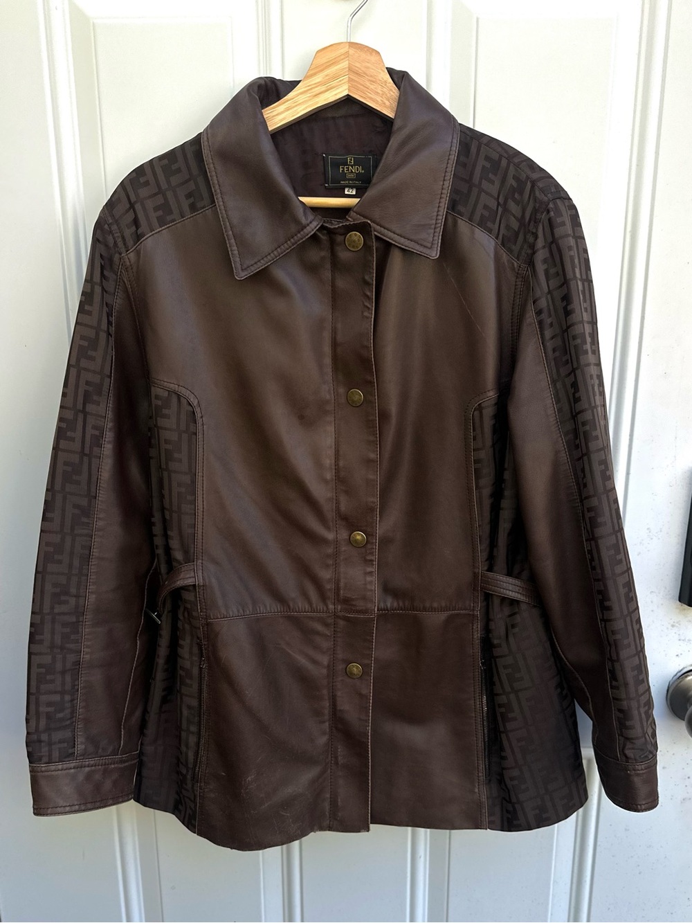 Fendi Vintage Brown Leather Jacket with FF Monogram Panels